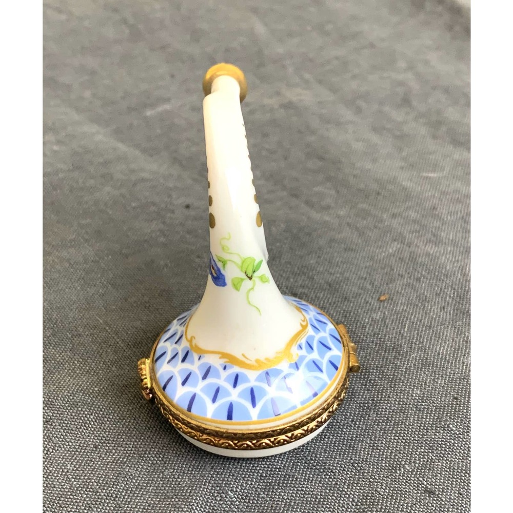 VTG Signed Limoges France French Horn Trinket Box Peint Main Herend Fishnet - Picture 3 of 8